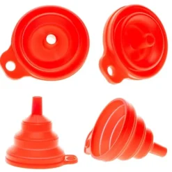 Tragte>Sammenklappelig rød silikonetragt - universel, holdbar, nem at opbevare