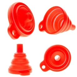 Tragte>Sammenklappelig rød silikonetragt - universel, holdbar, nem at opbevare