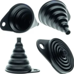 Tragte>Sammenklappelig silikonetragt, sort - universal, holdbar, nem at opbevare