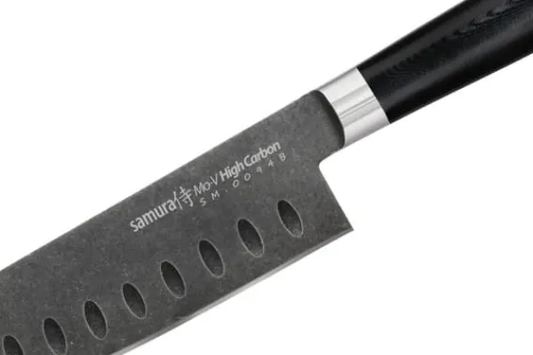 SAMURA MO-V 7" Stonewash Santoku Kniv - Hulslibet Japansk Stål Køkkenkniv til Præcisionsskæring og Kulinarisk Ekspertise Hot