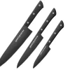 SAMURA Køkkenknive>Shadow køkkenkniv til begyndere, 3-delt knivsæt med 15 cm universalkniv, 9 cm grøntsagskniv og 21 cm kokkekniv. Fremstillet af ægte japansk stå | CDON