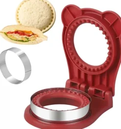 Sandwichmaskine, uden skorpe, rund lomme, sandwichskærer og -lukker, børnesandwichskærer, morgenmads- og madkasse, rød Outlet