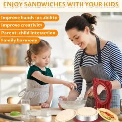 Sandwichmaskine, uden skorpe, rund lomme, sandwichskærer og -lukker, børnesandwichskærer, morgenmads- og madkasse, rød Outlet