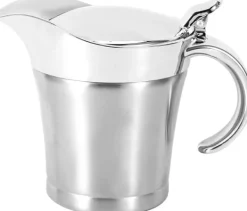 Saucekander>Sauceskål med låg, 750 ml dobbeltvægget sauceskål, dobbeltvægget isoleret sauceskål i rustfrit stål, gryde med låg til saucer, flødesaucer, salatvogn | CDON