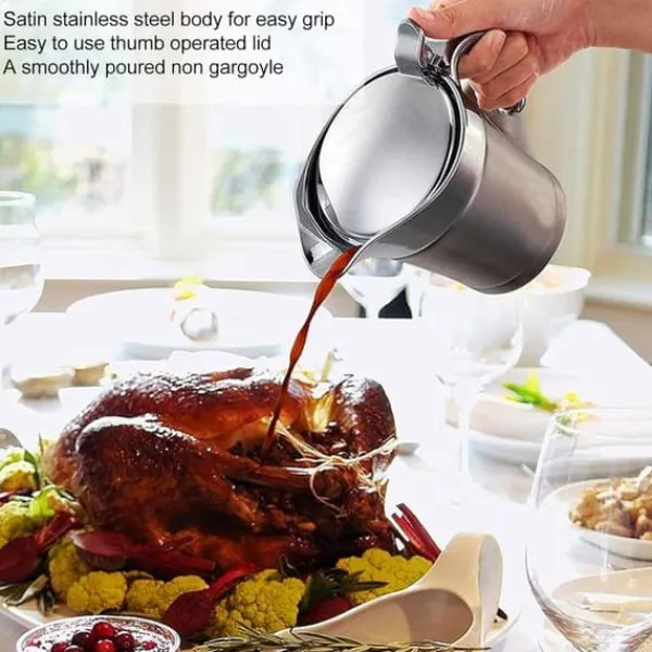 Saucekander>Sauceskål med låg, 750 ml dobbeltvægget sauceskål, dobbeltvægget isoleret sauceskål i rustfrit stål, gryde med låg til saucer, flødesaucer, salatvogn | CDON