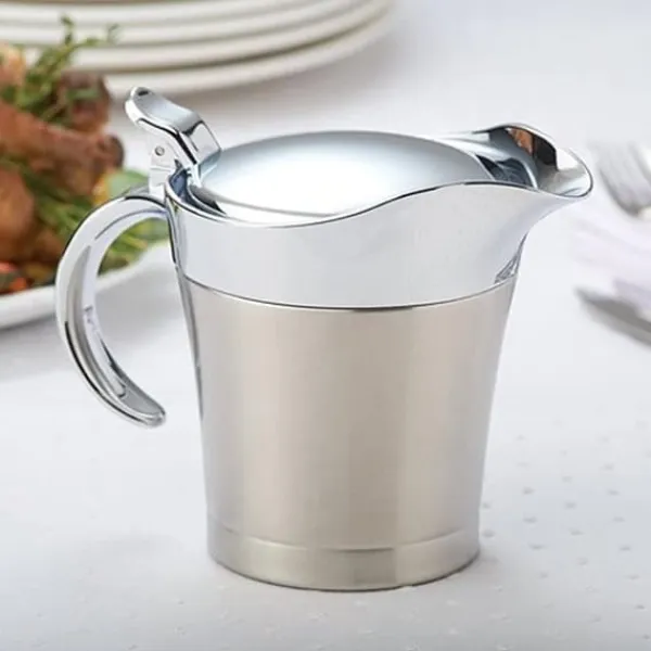 Saucekander>Sauceskål med låg, 750 ml dobbeltvægget sauceskål, dobbeltvægget isoleret sauceskål i rustfrit stål, gryde med låg til saucer, flødesaucer, salatvogn | CDON