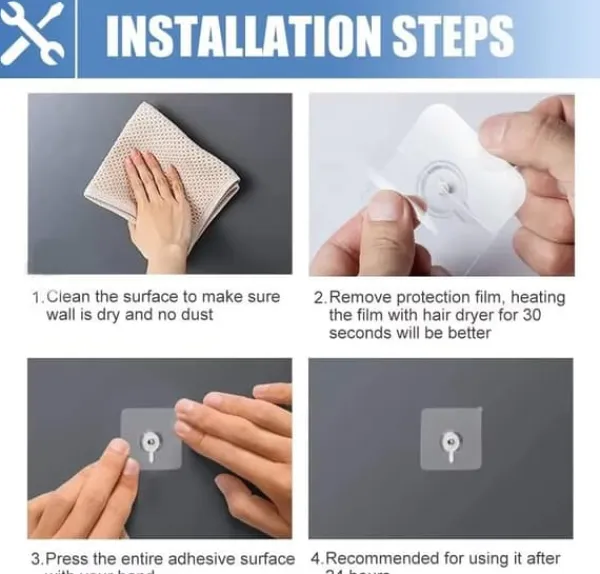 Selvklæbende kroge 10-pak - Transparent Hot