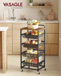 Opbevaringskroge & Hylder>Serveringsvogn – Flere niveauer og udtrækskurve – Metal – Køkken