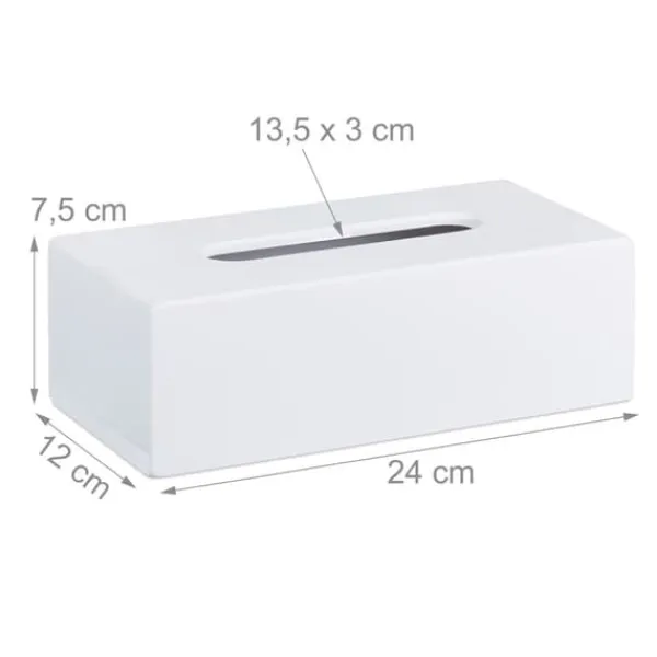 Papirlommetørklæder>Servietboks, 7.5x24x12 cm, Hvid