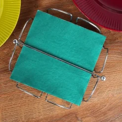 Servietholder, stål sølv servietstander, lommetørklædeholder med tryk Discount