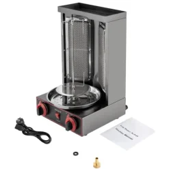 Shawarma Döner Kebab Grill - Vertikal Gas-rotisserie - 2 Brændere - Rustfrit Stål - Til Restaurant & Hjem - Lys Sølv Hot