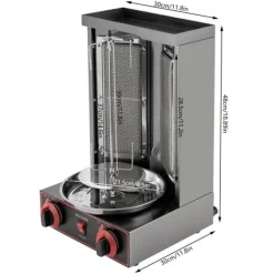 Shawarma Döner Kebab Grill - Vertikal Gas-rotisserie - 2 Brændere - Rustfrit Stål - Til Restaurant & Hjem - Lys Sølv Hot