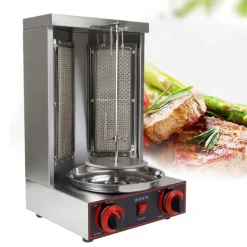 Grill-Ovne & Ovn Med Roterende Stegespyd>Shawarma/Döner kebab gyrosgrill, LPG gas, 3000 W, 2 brændere, lodret roterende ovn, 8 kg kapacitet, sort