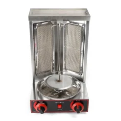 Grill-Ovne & Ovn Med Roterende Stegespyd>Shawarma-maskine, 3000 W, 2-kogeplade LPG donorgrill, roterende opvarmning til sprødt og saftigt kød, sort