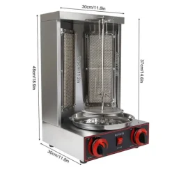 Grill-Ovne & Ovn Med Roterende Stegespyd>Shawarma-maskine, 3000 W, 2-kogeplade LPG donorgrill, roterende opvarmning til sprødt og saftigt kød, sort
