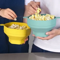 Skålelåg>Silikonepopcornspand med håndtag, som kan foldes med stor kapacitet Varmebestandig mikroovn popcornmaskine Grøn