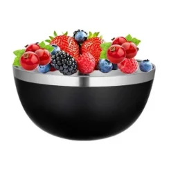 Tallerkener & Bordservicer>Skål i rustfrit stål, høj salatskål til frugt og grøntsager, TILLY, mat sort, 19 cm, 2 liter, 2000 ml