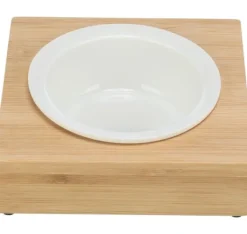 Trixie Tallerkener & Bordservicer>Skål med holder, keramik/bambus, 0,25 l/ø 12 cm/15 × 5 × 15 cm, hvid/ecru