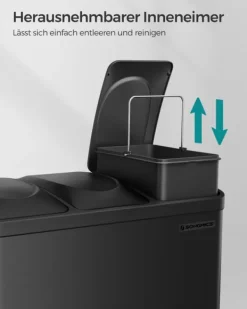 Skraldespand – 3 x 15 liter – med låg og inderspand – sort Clearance