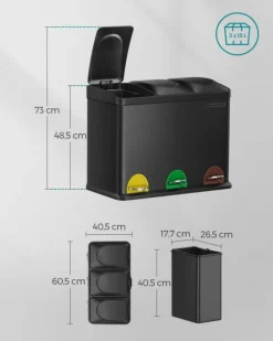 Skraldespand – 3 x 15 liter – med låg og inderspand – sort Clearance