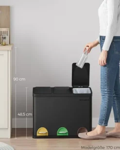 Skraldespand – 3 x 15 liter – med låg og inderspand – sort Clearance