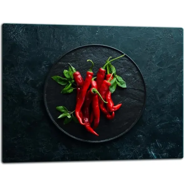 Skærebrætter>SKÆREBRÆT I GLAS 52x40 CHILI