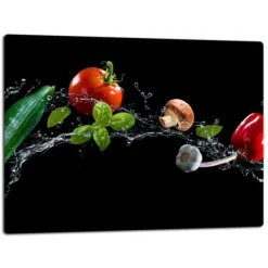 Skærebrætter>SKÆREBRÆT I GLAS 52x40 GRØNTSAGER SORT