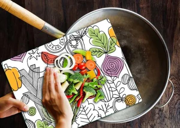 SKÆREBRÆT I GLAS 52x40 GRØNTSAGER Hot