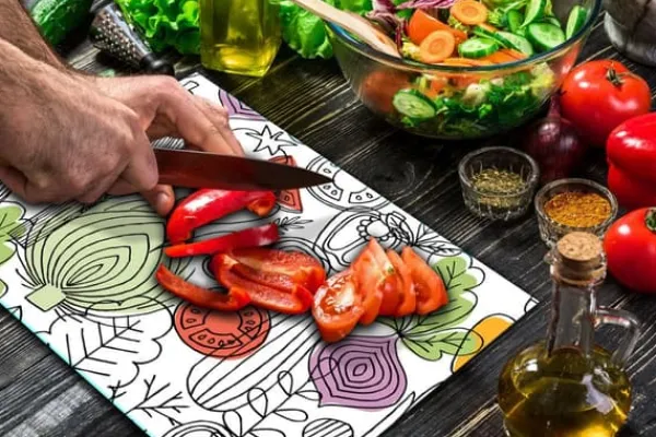 SKÆREBRÆT I GLAS 52x40 GRØNTSAGER Hot