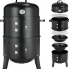 Smoker rygegrill 3‑i‑1 - Kulgrill vandsmoker - Med håndtag - 2 rustfri riste - Indbygget termometer og låg - Pulverlakeret stål Hot
