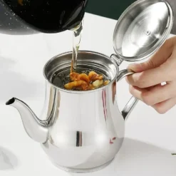 Smøreapparat i rustfrit stål med filtersi, oliesi, olivenoliedispenser med støvtæt låg Online