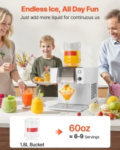 Snefnug-ismaskine - Elektrisk Ismaskine - Kapacitet 60 kg/24 t - Rustfri Stålklinge - Tank 1,8 l - Hurtig Forkøling 90 s - Til Hjem og Små Fester Discount