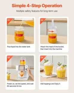 Snefnug-ismaskine - Elektrisk Ismaskine - Kapacitet 60 kg/24 t - Rustfri Stålklinge - Tank 1,8 l - Hurtig Forkøling 90 s - Til Hjem og Små Fester Discount