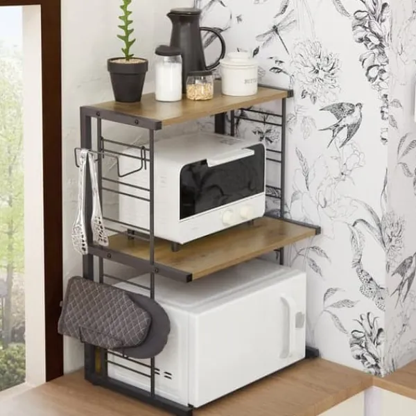 SoBuy Mikrovågsugn hylla med krokar, Kökshylla, hylla till mikrovågsugn,KCR08-PF Online