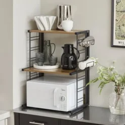 SoBuy Mikrovågsugn hylla med krokar, Kökshylla, hylla till mikrovågsugn,KCR08-PF Online