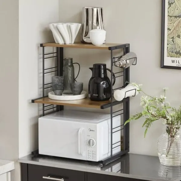 SoBuy Mikrovågsugn hylla med krokar, Kökshylla, hylla till mikrovågsugn,KCR08-PF Online
