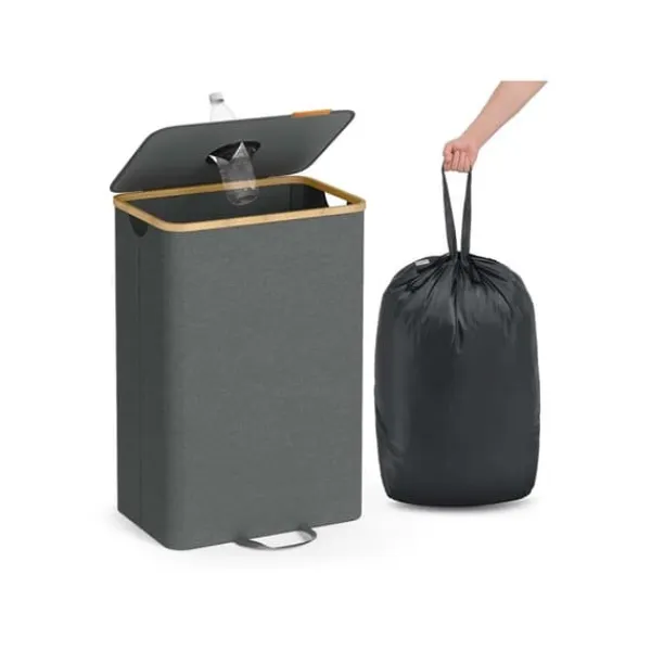 SONGMICS Opbevaringsbeholder til pantflasker 95 L skifergrå-naturbeige Hot