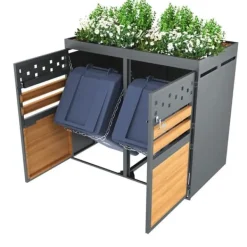 2-spands skraldespand (120-240L) med plantbart tag – Grå trælåge, udvidelig skraldespand – Uden spand Clearance