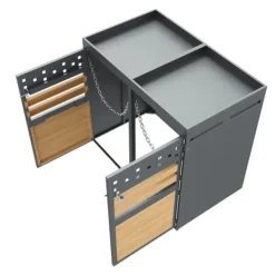 2-spands skraldespand (120-240L) med plantbart tag – Grå trælåge, udvidelig skraldespand – Uden spand Clearance