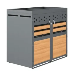 2-spands skraldespand (120-240L) med plantbart tag – Grå trælåge, udvidelig skraldespand – Uden spand Clearance