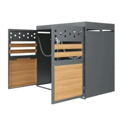 2-spands skraldespand (120-240L) med plantbart tag – Grå trælåge, udvidelig skraldespand – Uden spand Clearance