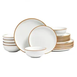 Tallerkener & Bordservicer>Spisestel, 18-dele keramik, 27x2,5x21 cm, elfenben, ridsefast