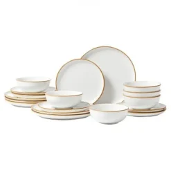 Tallerkener & Bordservicer>Spisestel, 18-dele keramik, 27x2,5x21 cm, elfenben, ridsefast