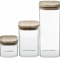 Sæt med 3 beholdere med trælåg Online