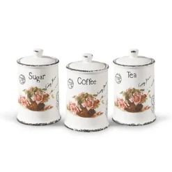 Honningkrukker>Sæt med 3 keramiske beholdere til kaffe, te og sukker MAESTRO ROSE MR-20050-03cs