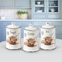 Honningkrukker>Sæt med 3 keramiske beholdere til kaffe, te og sukker MAESTRO ROSE MR-20050-03cs