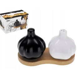 Salt- & Peberstrøere>Sæt med 2 krydderikrukker af porcelæn med bambusbund BONA hvid sort
