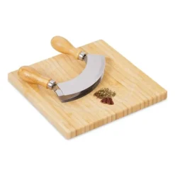 Sæt med kokkekniv og skærebræt, 1,5x20x20 cm, Natur, Sølv Discount