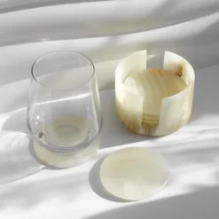 Bordskånere Til Glas>Sæt med naturstens bordskånere 6 stk. + onyx-fod