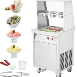 Ismaskine>Steg-is-kræmmaskine, rulle-is maker, 13,8 x 13,8 tommer pande til sjov dessertoplevelse.